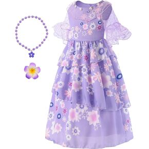 Girls Encanto Mirabel Isabella Costume Tulle Sleeve Princess Dress for Halloween