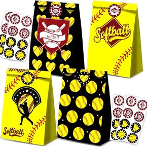 24 PCS Softball Gift Bags Softball Goodie Bags Softball Treat Bags for Softball Birthday Party Supplies Softball Snack Bags for Girls Team Boys Kids