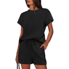 Imily Bela Womens 2 Piece Lounge Sets Summer Short Sleeve Tops and Shorts Set Airport Travel Outfits