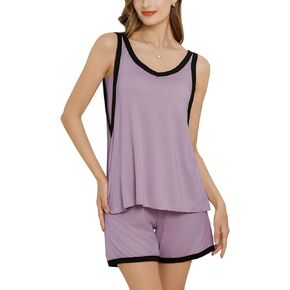 Aprsfn 2 Piece Womens Pajamas Built-in Bra Padded Lounge Sets Sleepwear Sleeveless Strap Tank Top and Shorts Pjs Pajama Set