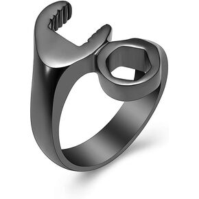 Wrench Shape Cremation Rings - Holder Ashes for Pet/Human Stainless Steel Keepsake Ashes Jewelry Memorial Urn Ring for Men Women