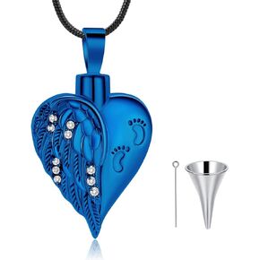 Cremation Necklace Stainless Steel Angel Wings Jewelry with Heart Cremation Urn Jewelry Necklace Gift for Women Girls