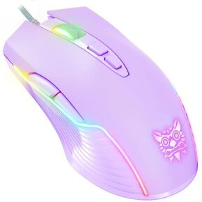 Cute RGB 6400 DPI Wired Gaming Mouse Breathing LED Optical USB 7 Buttons Gamer Computer Pink Mice for Laptop PC Desktop (Pink)