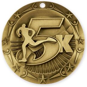 Decade Awards 5K World Class Medal - 3 Inch Wide 5000 Meter Medallion with Stars and Stripes American Flag V Neck Ribbon