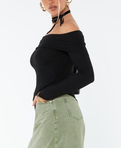 Off The Shoulder Sweater for Women Sexy Long Sleeve Knit Pullover Jumper Slim Fit Crop Tube Top One Shoulder Shirts in Saudi Arabia