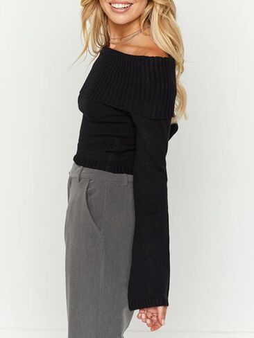 Off The Shoulder Sweater for Women Sexy Long Sleeve Knit Pullover Jumper Slim Fit Crop Tube Top One Shoulder Shirts in Saudi Arabia