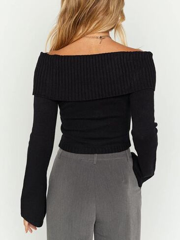Off The Shoulder Sweater for Women Sexy Long Sleeve Knit Pullover Jumper Slim Fit Crop Tube Top One Shoulder Shirts in Saudi Arabia