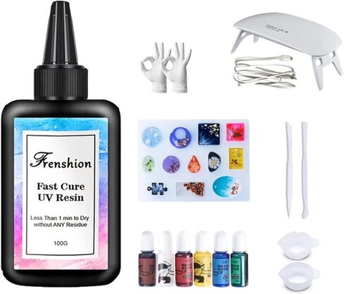 UV Lamp+100G Upgrade 45S Fast Cure Clear Hard Resin+ Color Pigment+Mold+Tool+Glove for DIY Home Professional Casting & Coating Handcraft Jewelry Earrings Necklace Bracelet in Saudi Arabia