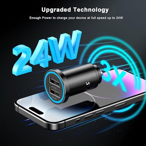 Car Charger iPhone [MFi Certified], Smallest 4.8A All Metal Dual Port USB Car Charger Fast Charge Adapter with 2 Pack Lightning Cable Quick Charging for iPhone 14 13 12 11 XS XR X 8 iPad AirPods in Kuwait