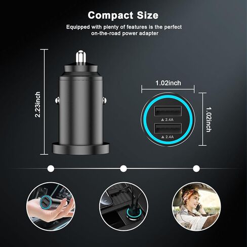 Car Charger iPhone [MFi Certified], Smallest 4.8A All Metal Dual Port USB Car Charger Fast Charge Adapter with 2 Pack Lightning Cable Quick Charging for iPhone 14 13 12 11 XS XR X 8 iPad AirPods in Kuwait