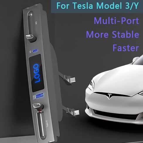 موزع USB قابل للسحب من Tesla، شحن سريع، تنظيم سهل، متوافق مع أجهزة متعددة، تصميم أنيق، مثالي لعشاق التكنولوجيا، لـ Tesla Modle 3 & Y 2021-2023 (Type-C+Type-C) in Saudi Arabia