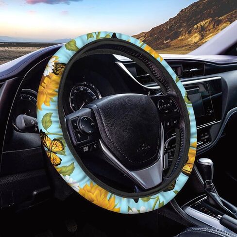 Forchrinse 3D Art Flower Auto Steering Wheel Covers,Anti-Slip Soft Car Steering Wheel Protector for Most Cars in Saudi Arabia