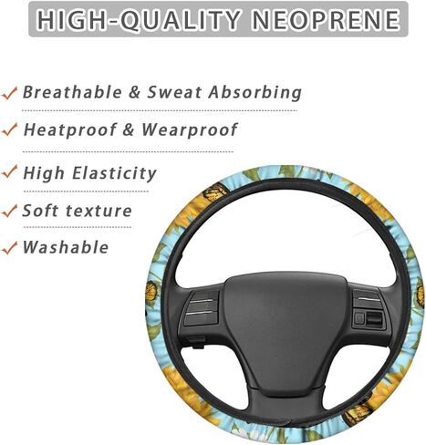 Forchrinse 3D Art Flower Auto Steering Wheel Covers,Anti-Slip Soft Car Steering Wheel Protector for Most Cars in Saudi Arabia