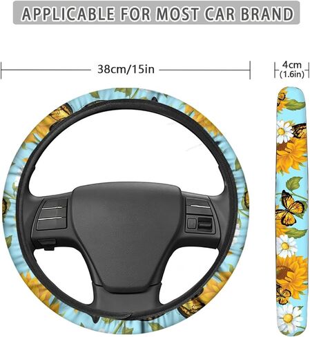 Forchrinse 3D Art Flower Auto Steering Wheel Covers,Anti-Slip Soft Car Steering Wheel Protector for Most Cars in Saudi Arabia