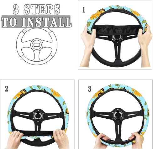 Forchrinse 3D Art Flower Auto Steering Wheel Covers,Anti-Slip Soft Car Steering Wheel Protector for Most Cars in Saudi Arabia