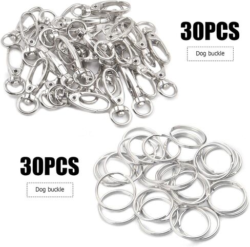 30 Pieces Silver Metal Swivel Lobster Clasp Lanyard Clips Trigger Snap Hooks and 30 Pieces Split Key Rings 25mm for Keys DIY Making in Saudi Arabia