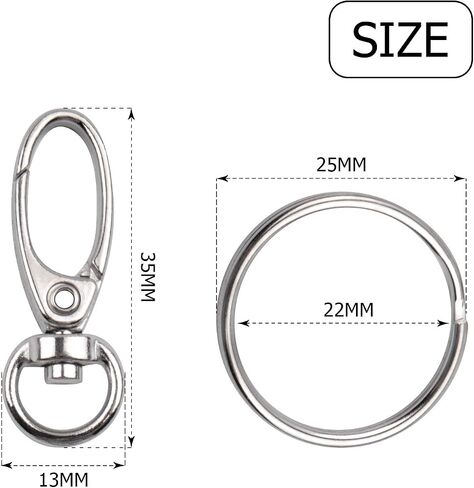 30 Pieces Silver Metal Swivel Lobster Clasp Lanyard Clips Trigger Snap Hooks and 30 Pieces Split Key Rings 25mm for Keys DIY Making in Saudi Arabia