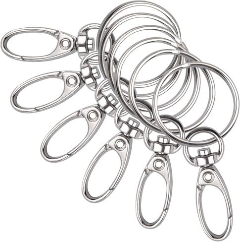 30 Pieces Silver Metal Swivel Lobster Clasp Lanyard Clips Trigger Snap Hooks and 30 Pieces Split Key Rings 25mm for Keys DIY Making in Saudi Arabia