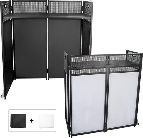 طاولة كشك واجهة DJ المحمولة مع زخارف إضاءة باللونين الأبيض والأسود قابلة للتبديل، كشك DJ مسطح مقاس 40 بوصة × 20 بوصة، لوحة كشك DJ ذات إطار معدني أسود كحامل وحدة تحكم DJ / حامل خلاط تسجيل in Kuwait