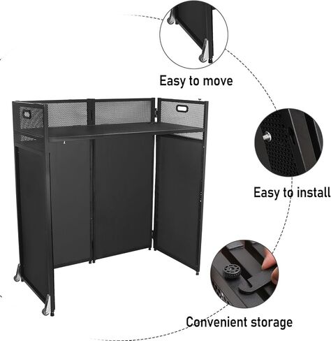 طاولة كشك واجهة DJ المحمولة مع زخارف إضاءة باللونين الأبيض والأسود قابلة للتبديل، كشك DJ مسطح مقاس 40 بوصة × 20 بوصة، لوحة كشك DJ ذات إطار معدني أسود كحامل وحدة تحكم DJ / حامل خلاط تسجيل in Kuwait