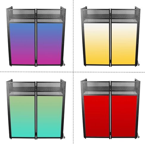 طاولة كشك واجهة DJ المحمولة مع زخارف إضاءة باللونين الأبيض والأسود قابلة للتبديل، كشك DJ مسطح مقاس 40 بوصة × 20 بوصة، لوحة كشك DJ ذات إطار معدني أسود كحامل وحدة تحكم DJ / حامل خلاط تسجيل in Kuwait