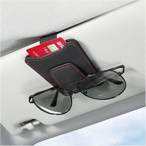 AUKEPO Sunglasses Holder for Car Sun Visor, Eyeglass Mount with Ticket Card Storage, Magnetic Leather Glasses Hanger Clip, Auto Interior Accessories Universal for Vehicle Truck SUV in Saudi Arabia