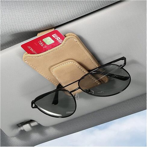 AUKEPO Sunglasses Holder for Car Sun Visor, Eyeglass Mount with Ticket Card Storage, Magnetic Leather Glasses Hanger Clip, Auto Interior Accessories Universal for Vehicle Truck SUV in Saudi Arabia