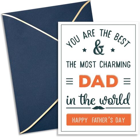 بطاقة عيد الأب من AZAZA مع مغلفات، حزمة واحدة 5x7 بطاقة مع مغلفات، بطاقة تصميم ربطة عنق لعيد الأب السعيد ومغلف مختوم من رقائق الذهب الأزرق in Kuwait