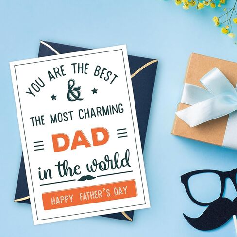 بطاقة عيد الأب من AZAZA مع مغلفات، حزمة واحدة 5x7 بطاقة مع مغلفات، بطاقة تصميم ربطة عنق لعيد الأب السعيد ومغلف مختوم من رقائق الذهب الأزرق in Kuwait