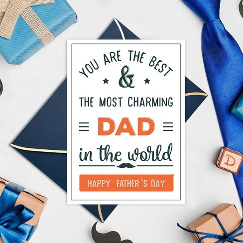 بطاقة عيد الأب من AZAZA مع مغلفات، حزمة واحدة 5x7 بطاقة مع مغلفات، بطاقة تصميم ربطة عنق لعيد الأب السعيد ومغلف مختوم من رقائق الذهب الأزرق in Kuwait