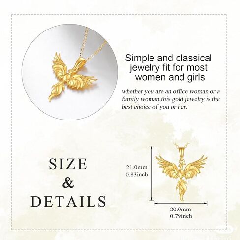 Phoenix Necklace for Women 14K Yellow Gold Rising Phoenix Pendant Necklace Jewelry Gifts for Teen Wife Girls in Saudi Arabia