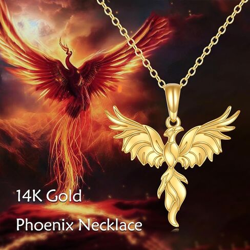 Phoenix Necklace for Women 14K Yellow Gold Rising Phoenix Pendant Necklace Jewelry Gifts for Teen Wife Girls in Saudi Arabia