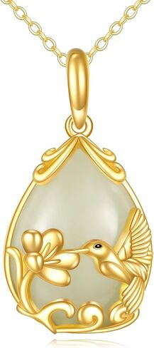 14K Gold Hummingbird Bird Necklace Jewelry Gifts for Women Hummingbird Jade Pendant Necklace for Women Girls in Saudi Arabia