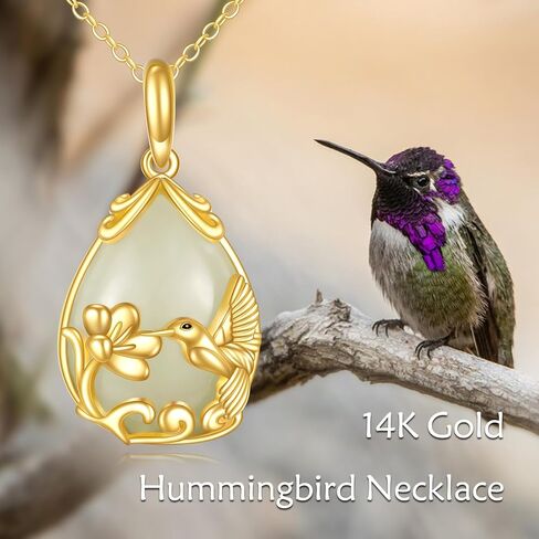 14K Gold Hummingbird Bird Necklace Jewelry Gifts for Women Hummingbird Jade Pendant Necklace for Women Girls in Saudi Arabia