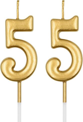 55th Birthday Candles, Gold Number 55 5 Candle for Cake, Happy Birthday Cake Topper Decoration for Birthday Anniversary Celebration Party Supplies in Saudi Arabia
