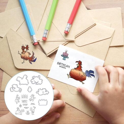 Stamps and Dies for Card Making, Animal Cutting Die Stamp Funny Cock Stamps and Dies with Silicone Stamp Metal Cut Dies for Paper Albums DIY Arts Crafts Decor in Saudi Arabia