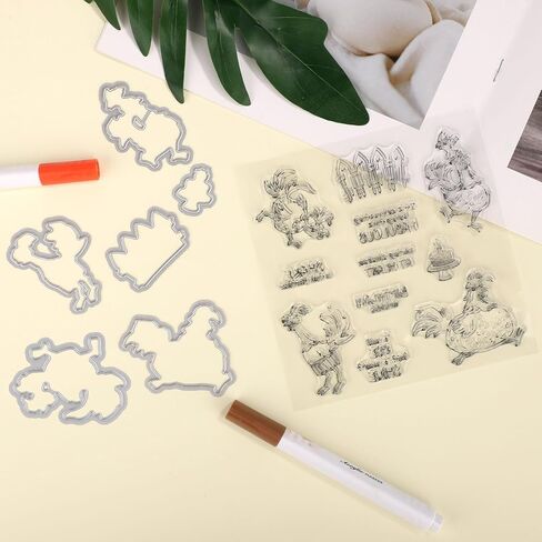 Stamps and Dies for Card Making, Animal Cutting Die Stamp Funny Cock Stamps and Dies with Silicone Stamp Metal Cut Dies for Paper Albums DIY Arts Crafts Decor in Saudi Arabia