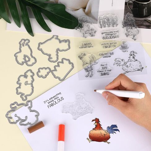 Stamps and Dies for Card Making, Animal Cutting Die Stamp Funny Cock Stamps and Dies with Silicone Stamp Metal Cut Dies for Paper Albums DIY Arts Crafts Decor in Saudi Arabia