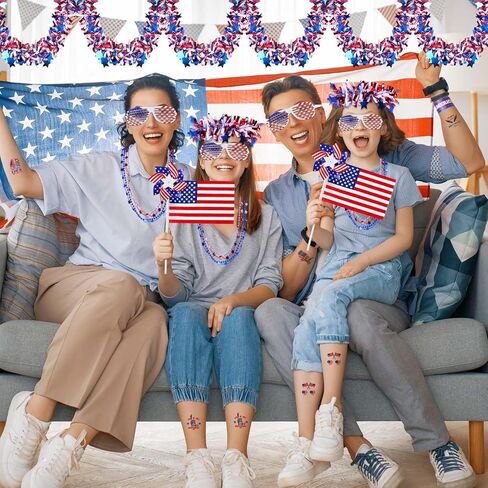 MOVINPE 150 قطعة من إكسسوارات الرابع من يوليو، هدايا الحفلات الوطنية، نظارات بهرج جارلاند مصراع، قلادات مطرزة، أعلام صفعة أساور، نفخات موسيقية، وشم، موكب هدايا (متعددة الألوان) in Kuwait