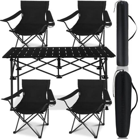 5 Pcs Summer Portable Camping Chair and Folding Camping Table Set Adult Outdoor Oxford Fabric Folding Chair Lawn Portable Camp Chairs with Cup Holder Carry Bag for Travel Beach Fishing Sports in Saudi Arabia