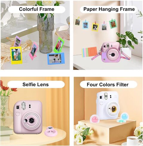 مجموعة ملحقات الكاميرا الفورية 11 في 1 لكاميرا Fujifilm Instax Mini 12 مع حافظة كاميرا + ألبوم صور وإطارات + إطار معلق على الحائط + فلتر ملون + عدسة سيلفي (نقاط ملونة) in Saudi Arabia