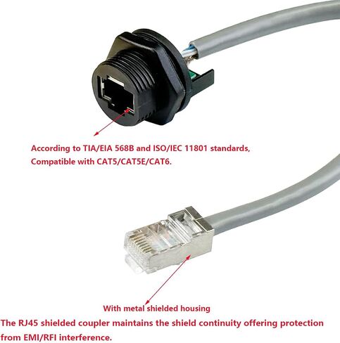 PENGLIN 2 قطعة موصل كابل RJ45 صناعي مقاوم للماء، محمي Cat5/5e/6 8P8C موصل كابل إيثرنت LAN (ذكر إلى أنثى مع غطاء مقاوم للماء) in Kuwait