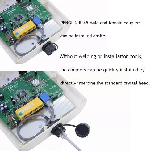 PENGLIN 2 قطعة موصل كابل RJ45 صناعي مقاوم للماء، محمي Cat5/5e/6 8P8C موصل كابل إيثرنت LAN (ذكر إلى أنثى مع غطاء مقاوم للماء) in Kuwait