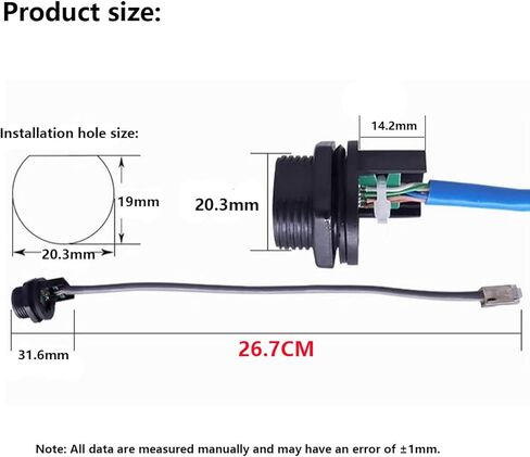 PENGLIN 2 قطعة موصل كابل RJ45 صناعي مقاوم للماء، محمي Cat5/5e/6 8P8C موصل كابل إيثرنت LAN (ذكر إلى أنثى مع غطاء مقاوم للماء) in Kuwait