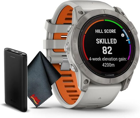 Garmin Fenix ​​7X Pro Sapphire Solar Edition 51 ملم تيتانيوم مع حزام رمادي ضبابي/برتقالي غامق GPS ساعة ذكية مدمجة ومصباح يدوي وعدسة شحن بالطاقة الشمسية من الياقوت وميزات تدريب متقدمة in Saudi Arabia