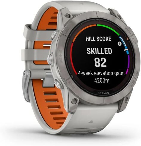 Garmin Fenix ​​7X Pro Sapphire Solar Edition 51 ملم تيتانيوم مع حزام رمادي ضبابي/برتقالي غامق GPS ساعة ذكية مدمجة ومصباح يدوي وعدسة شحن بالطاقة الشمسية من الياقوت وميزات تدريب متقدمة in Saudi Arabia