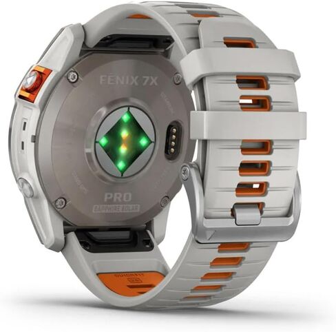 Garmin Fenix ​​7X Pro Sapphire Solar Edition 51 ملم تيتانيوم مع حزام رمادي ضبابي/برتقالي غامق GPS ساعة ذكية مدمجة ومصباح يدوي وعدسة شحن بالطاقة الشمسية من الياقوت وميزات تدريب متقدمة in Saudi Arabia