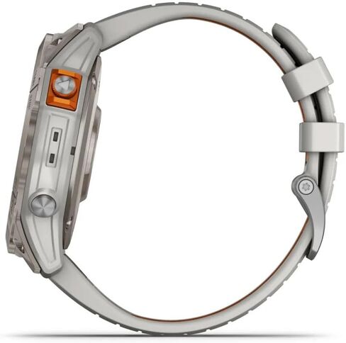 Garmin Fenix ​​7X Pro Sapphire Solar Edition 51 ملم تيتانيوم مع حزام رمادي ضبابي/برتقالي غامق GPS ساعة ذكية مدمجة ومصباح يدوي وعدسة شحن بالطاقة الشمسية من الياقوت وميزات تدريب متقدمة in Saudi Arabia