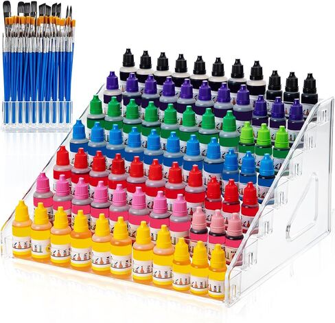 Paint organizer for acrylic painting (7 Tier) & Paint Brush Holder (26 Slots) for Paint Tube Storage,Acrylic Paint Organizer,Paint Holder,Clear Paint Bottle Rack for Alcohol Inks, Food Coloring in Saudi Arabia