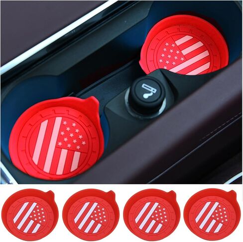 4PCS Car Cup Holder Coasters, 2.75 Inch American USA Flag Patriot Automotive Silicone Non-Slip Insert Coasters Drink Cup Mat, Vehicle Interior Accessories for Women Man, Universal Fit（Black） in Saudi Arabia
